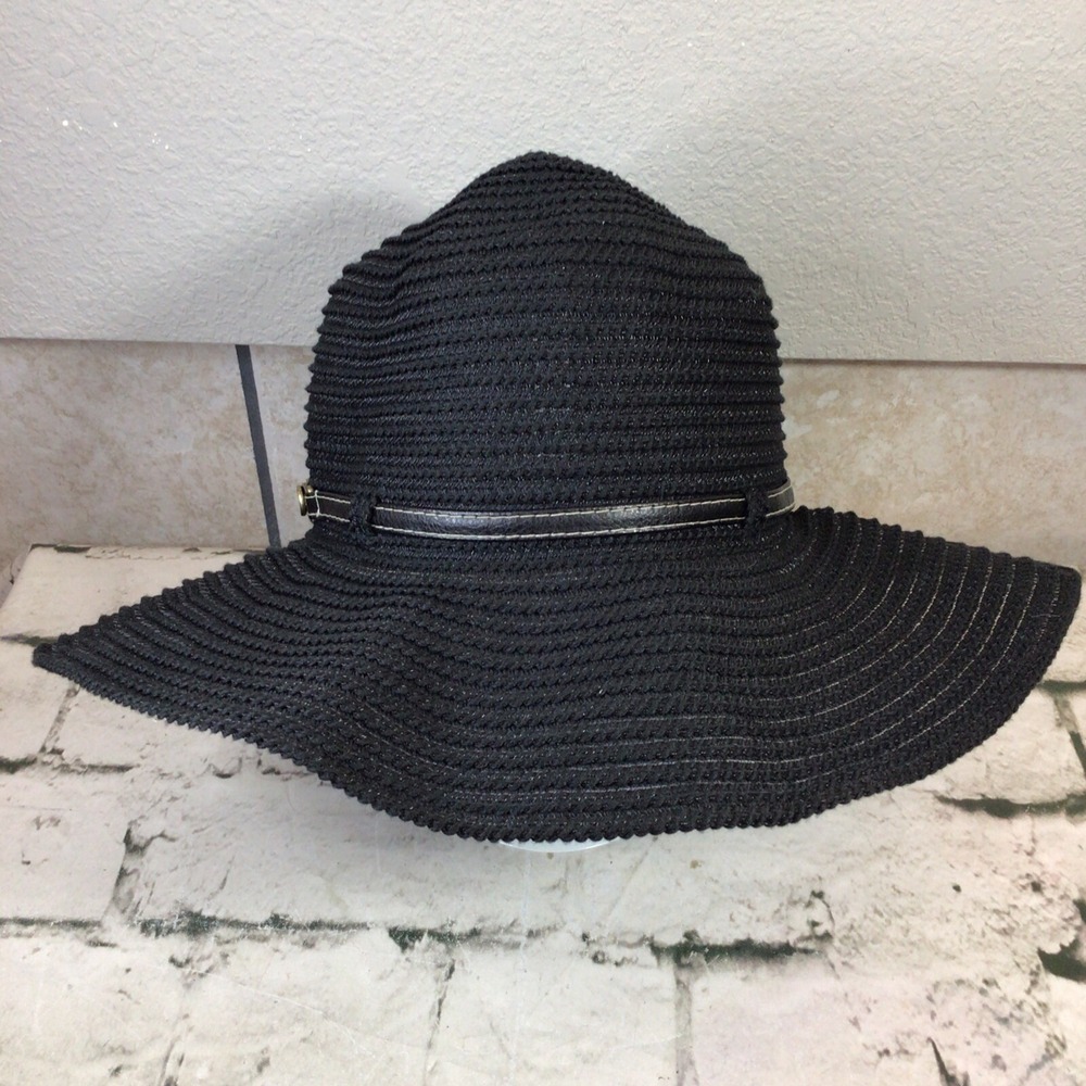 Nine West Big Floppy Belted Black Sun hat
